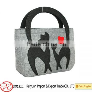 Cute cat design felt women bag,large felt handbag made in China