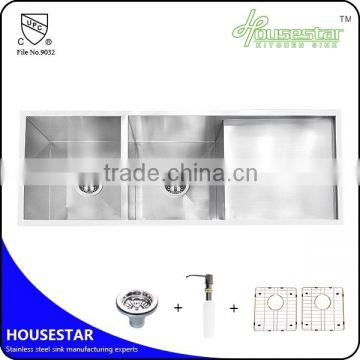 11646-9 CUPC approve double bowl handmade stainless steel kitchen wash sink with drain board with brush finish
