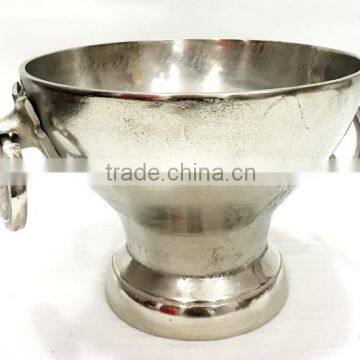 Aluminium Bowl with Handle, Designer Silver Bowl, Footed Serving Bowl