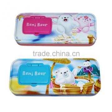 Tinplate two layers pencil case with cartoon character OEM designs