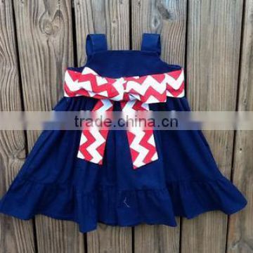 Little Girls Patriotic Dress With Ruffle detail Classic Solid Navy Red White Chevron Sash Dress for Kids