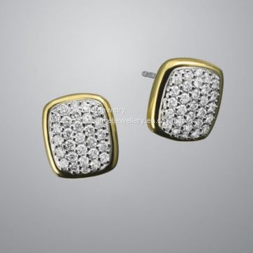 David Yurman Sterling Silver 7mm Pave Diamond Noblesse Earrings with Gold Plated