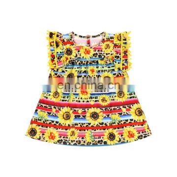 Sunflower Cheetah Floral Summer  Dress For Girls Baby Dress Designs