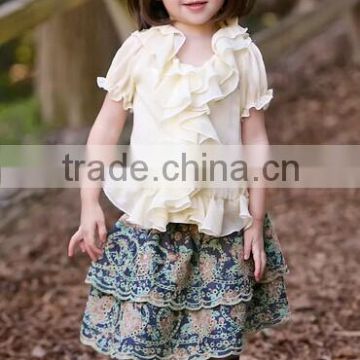 custom children clothes high quality flower fashion kids ruffle top