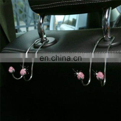 2pcs Stainless Steel car Hanger For Bags Universal Seat Headrest Rhinestones Auto Hooks Car Hangers Bling Interior