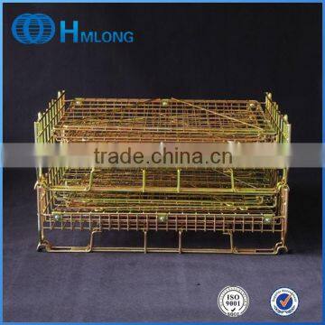 Welded foldable stacking steel warehouse storage cage with wheels