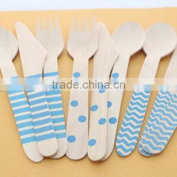 Factory Colorful party tableware mini wooden flatware with fork/spoon/knife