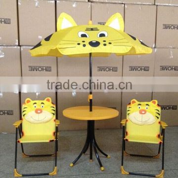 4 pc tiger children kids folding table and chair with umbrella for garden camping use