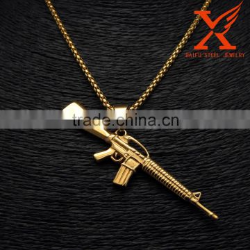 Hip Hop AK-47 Machine Gun 14k Gold Over Stainless Steel Mini Charm Pendant                        
                                                Quality Choice