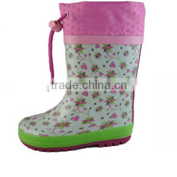 Pink and white small flower kid summer rain boots