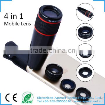 best selling products 2016 in usa lens kit wholesale OEM clip 12x telescope zoom lens kit for all mobile