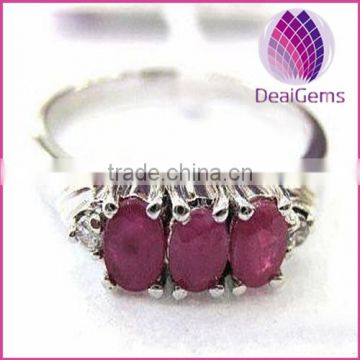 Cute Ring sterling silver and ruby (natural), three-3x4mm faceted oval