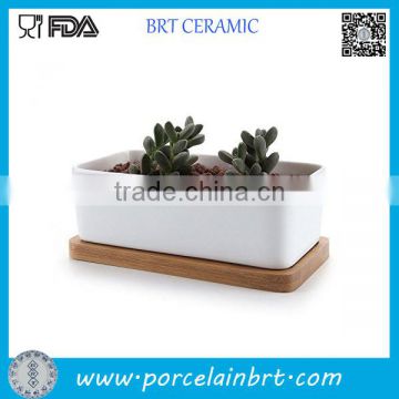 Modern Custom Ceramic Planter with Wood Base