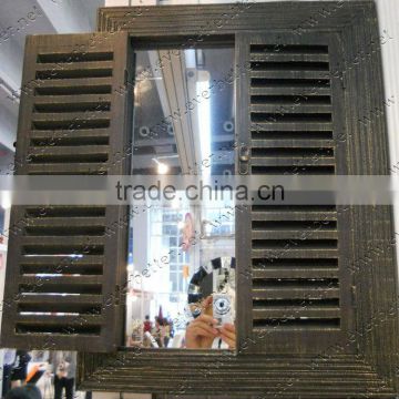 Wall Mounted window shaped antique design hot sale wooden mirror