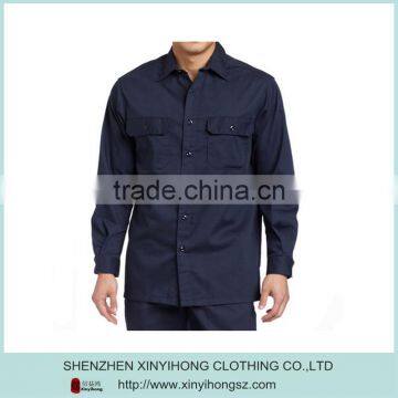 Dark blue color 100% cotton twill fabric men's work shirt with customized logo