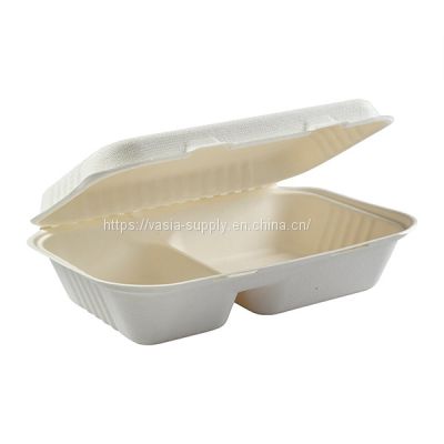 Eco Containers To go Boxes 9 X 6 inch Clamshell Disposable Food Microwavable Container Restaurant Carryout Lunch Meal Takeout Storage Food Service (9x6