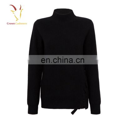 High neck cashmere black jumper sweater for women