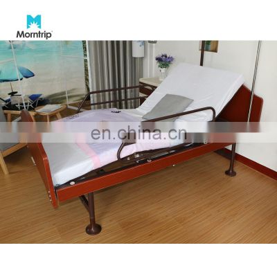 42 Inch Wide Wooden Headboard Metal Hydraulic Structure Fixed Height Patient Nursing Hospital Bed with Lifting Pole