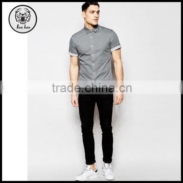 Mens Skinny Denim Shirt In Light Gray With Short Sleeves
