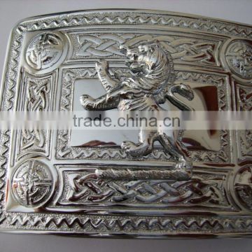 Rampart Lion Design Kilt Belt Buckle In Chrome Finished Made Of Brass Material