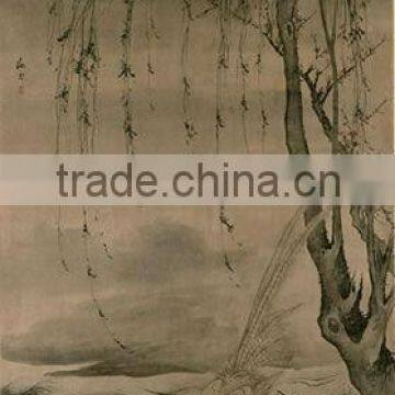High Simulation Painting of Willow Tree and Silver Pheasants