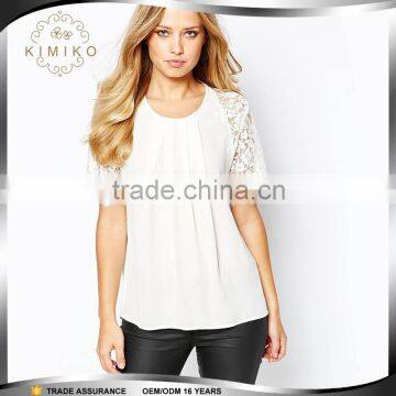 Fashion Design Lace Sleeve White Lady Blouse