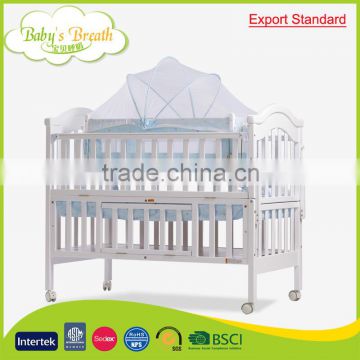 WBC-25 export standard eco-friendly paint wooden baby crib attached bed picture