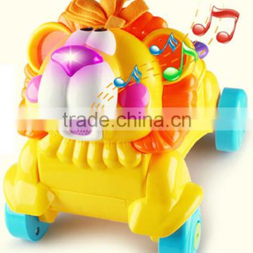 Cartoon lion shape 2 in 1 Cheap plastic baby walker with push bar