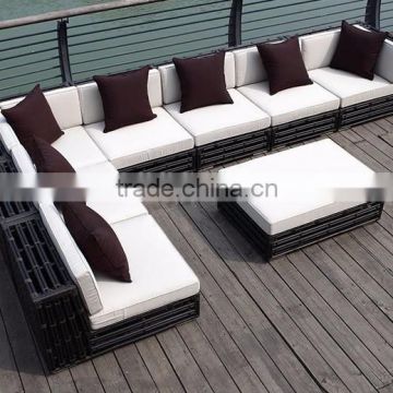 Hot Sale wicker bamboo outdoor garden sofa set furniture (1.2mm alu frame powder coated,5cm thick cushion, waterproof fabric)
