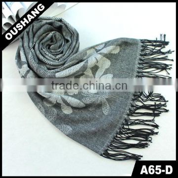 A65-D Lady Navy Plaid Stripe Knitted Handkerchief Scarf