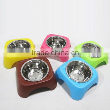 HOTE SALE dog bowl PP resin and Stainless Steel Candy Color high-legged food and water dog bowl 5 colors Guangdong Manufacture