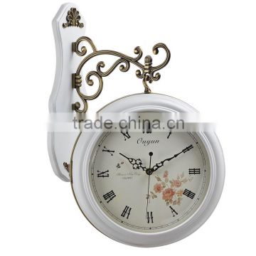 China Home Deocr Wholesale Wood Frame Clock Hanging Double Sided Wall Clocks