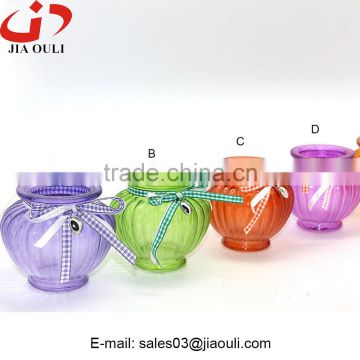 2016 New design with ribbon colorful paintings glass vase, glass planter