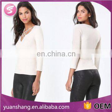 wholesale clothing market neck design of blouse long sleeve t shirt for women