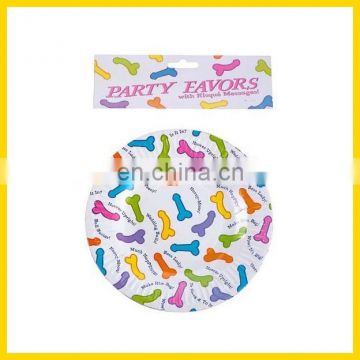 PECKER PARTY PAPER PLATES, 6 PCS. IN POLYBAG WITH HEADER.
