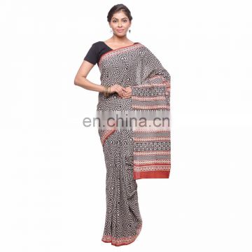 Soundarya casual wear bagru hand block printed saree with un-stitched blouse piece