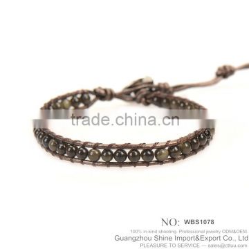 Free shipping men black bead leather bracelet XE09-0104