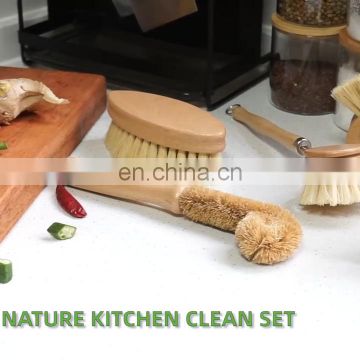 Masthome Eco-friendly all natural bristle bamboo wooden dish brush and pan bowl kitchen  dish brush
