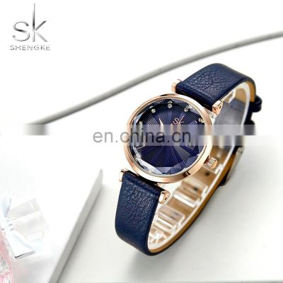 SHENGKE Jewelry Blue Handwatches Diamond Cutting Mineral Glass Watches Valentines Gift Wristwatch K0099L