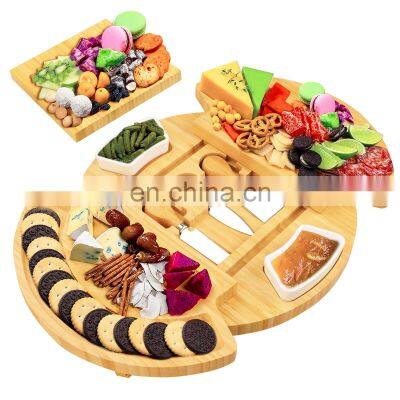 Expendable Cheese Plate Set Large Round Cheese Board Charcuterie Bamboo Cheese Board Set