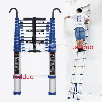 Single Blue Telescopic Ladder with Hook+Anti-slip Cushion