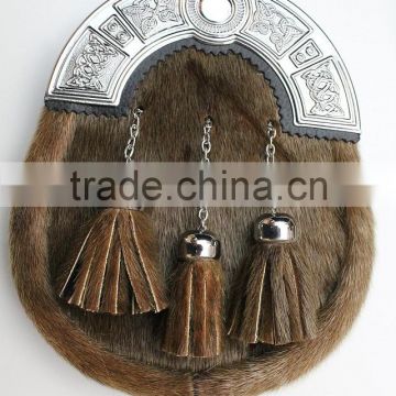 Scottish Full Dress Seal Skin Sporran With Celtic Design Cantle Made Of Leather Material
