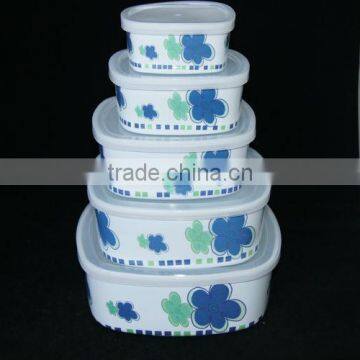 Square shape 5pcs melamine bowl sets with lids