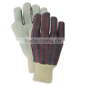 Cowsplit leather knitted wrist palm lined worker gloves