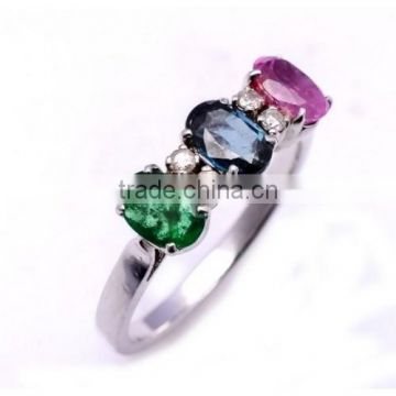 The Gopali Jewellers 925 Sterling Silver Emerald Rose Cut Diamond Ruby Gemstone Fashion Ring Handmade Ring For Women