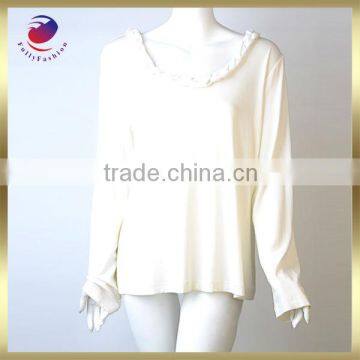 Women's round collar shirts white long sleeve