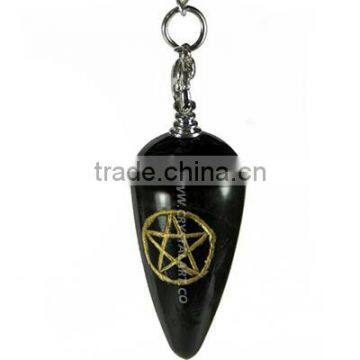 Black Agate Usai Reiki Engraved Plane Pendulum