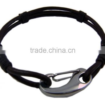 Make leather mens braided rope bracelets with steel carabiner,personalized leather braided bracelets
