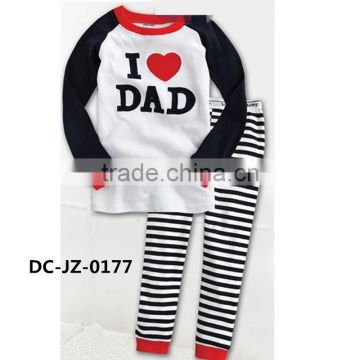 Hot sale I love dad pattern white black stripe printed sleepwear set child pyjamas