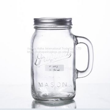 900ML embossed big mason jar with handle